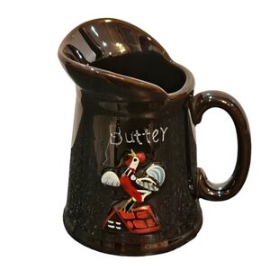 1950's Rooster on a Red Roof Butter Pitcher Brown Lustre Glaze Japan Replacement